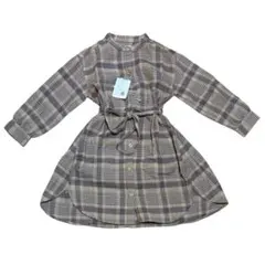 キッズ　子供服　グローバルワーク　ワンピース　長袖　チェック　ベージュ　110㎝