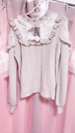 LIZLISA リズリサ ポンポンリボンレースヨークニット ピンク 𝐿𝐼𝑍𝐿𝐼𝑆𝐴 𝑡𝑒𝑛𝑛𝑜𝑗𝑖𝑚𝑖𝑜🎀𓈒 𓂂𓏸𓋪 #ポンポンリボン