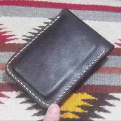 ハンドメイド★サドルレザー型出しカードケース＊手染めダークブラウン