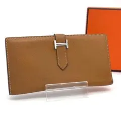 @*離様 HERMES エルメス ベアン 長財布 レザー ブラウン シルバー金具 離様 HERMES エルメス ベアン 長財布 レザー ブラウン シルバー金具