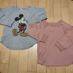 ミッキーマウス長袖カットソー 100cm グレー/ピンク