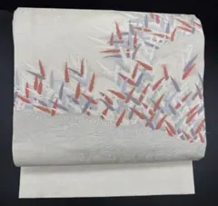 高級　正絹　洒落帯　名古屋帯　紗　綴織　植物文　お太鼓柄　300