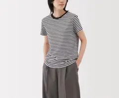 無印良品　婦人　天竺編みクルーネック半袖Ｔシャツ　黒白ボーダー　Mサイズ