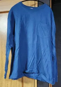 GU ジーユー ヘビーウェイトクルーネックT(長袖) 長袖Tシャツ ロンT 青色