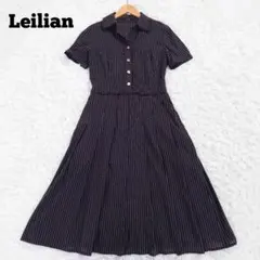 レリアン　ロングワンピース　半袖　春夏　ダークブラウン　ストライプ　11号　L