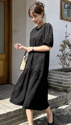 花柄パフスリーブワンピース