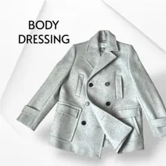 美品 ボディドレッシング ダブルブレストピーコート ウール グレー 38 M
