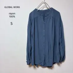 GLOBAL WORK 長袖シャツ　チュニック　レーヨン　S ゆったり ブルー系のサムネイル
