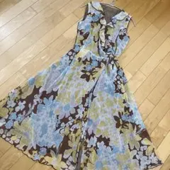 ロイスクレヨンラップワンピースロング花柄羽織りノースリーブ巻きワンピースM日本製