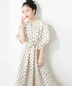 イデアルーチェ ドットティアードワンピース 定価41800円 ベージュ