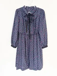 小鳥柄 ひざ丈ワンピース レトロ