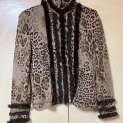 伊太利屋　アンゴラ混ウール　レオパード柄長袖シャツ　9