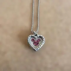 ミッキー　ディズニー　ハート型ピンクストーンネックレス　ペンダント