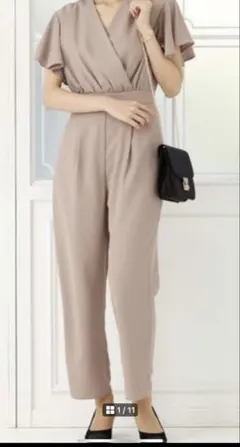 最終値引き【美品 AIMER 】フレアスリーブカシュクールオールインワン M