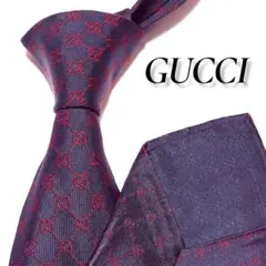 【訳あり】GUCCI グッチ ネクタイ GG柄 ロゴ総柄 パープル レッド