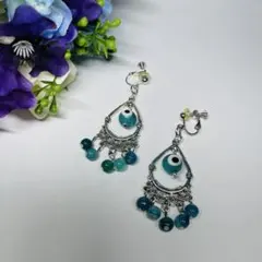 ⭐️F05しずく型ナザールボンジュ、天然石ビーズモチーフ❤️トルコブルーイヤリング