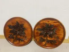 木製花彫刻皿 2枚セット