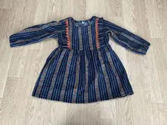 チロリアン長袖ワンピース 90 ネイビー 花柄　コーデュロイ