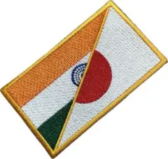 インド/日本、国旗スプリットパッチ、日印、裏面ベルクロ、約5×8cm