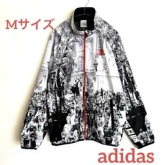 adidas モノクロプリントジャケット 白黒モザイク ナイロンジャケット M