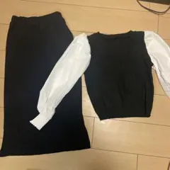 ニットベストとリブ編みスカートセット