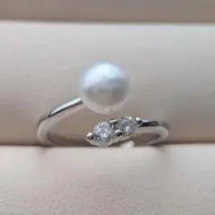 パールリング　指輪　淡水真珠　ジルコニア　冠婚葬祭　デイリー　フリー　新品