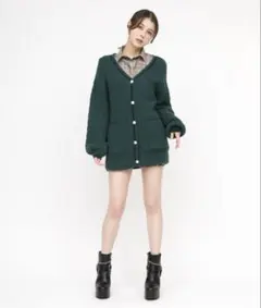 ROYAL PARTY エンブレム刺しゅうケーブルラインカーディガン