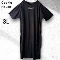 【Cookie House】ロゴプリント半袖カットソーワンピース黒3Lのサムネイル