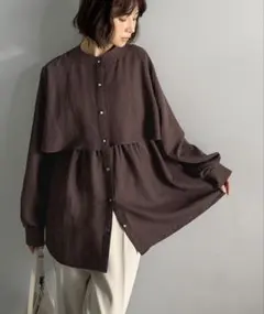 ダークブラウン レイヤード長袖シャツ