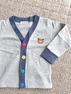 95 グレー 長袖 カーディガン カラーボタン 裏起毛 アウター