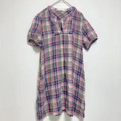 【ショコラフィネローブ】 半袖チュニック チェック柄 綿100％ レディース