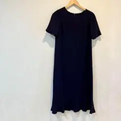 裾切り替えワンピース　ダークネイビー　M 無地ワンピース　半袖