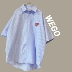 WEGO 水色 ストライプ 半袖シャツ M メンズ レディース オーバーサイズ