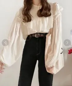 フリル付きシャツ ヘザー ビッグカラー アイボリー ブラウス 美品✨️