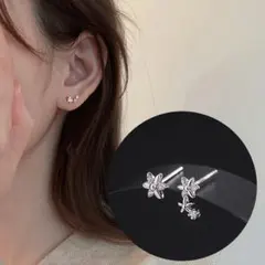 シルバー シンプル お花 アシンメトリー キラキラ ピアス 小ぶり 小さめ