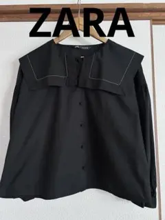 ZARA セーラーブラウス 長袖シャツ 黒 ブラック ボリュームスリーブ
