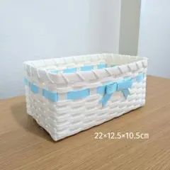 【No.32】バスケット　かご　小物入れ　クラフトバンド　パステルブルー