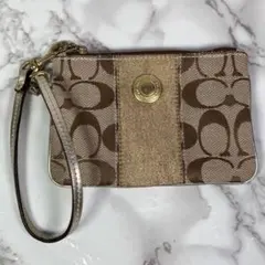 COACH コーチ　シグネチャーリストレット　小物入れ　ポーチ　茶金