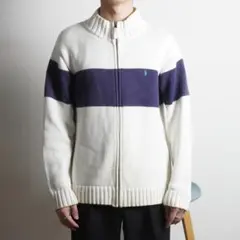 POLO by Ralph Lauren ジップニットセーター 白紺/BZ326