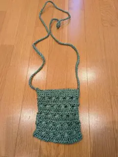 グリーン かぎ針編み スマホショルダーバッグ