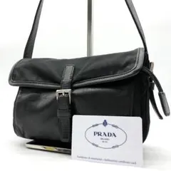 ✨極希少✨プラダ ショルダーバッグ 三角ロゴ フラップ ナイロン レザー 黒