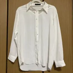ホワイト レース襟 長袖シャツ 日本製　レトロ
