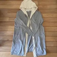 Ray Cassin フード付きカーディガン グレー/アイボリー