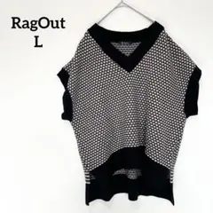 ラグアウトRagOut総柄ニットベスト Vネック フレンチスリーブ ゆったり