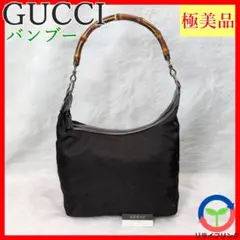 【極美品】GUCCI バンブー ハンドバッグ 内側ディアマンテ ナイロン BLK
