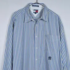 トミーヒルフィガー 80's 2 ply fabric ストライプ長袖シャツ