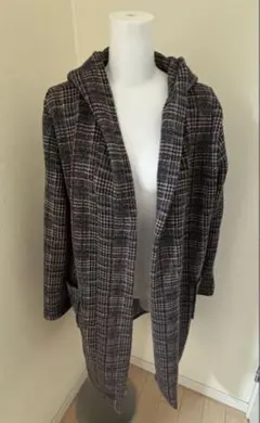 レディース　M アウター　ロングコート　チェック柄