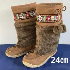 花柄チロリアン風　ムートンブーツ　レディース　Lサイズ　24㎝