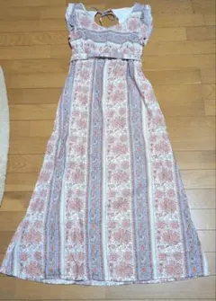 70sフラワープリント バックオープン ロングワンピース