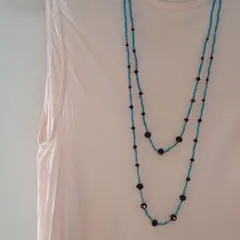 値下げ二連ロングネックレス アジアン雑貨 オリエンタル ボヘミアン ターコイズ